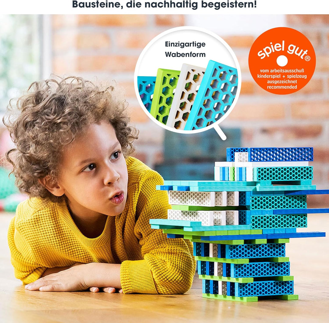 bioblo Hello Box Ocean Mix mit 100 Stück | Nachhaltige Bunte Bauklötze für Kinder ab 3 Jahren | Holz