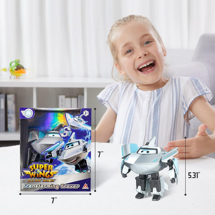 Super Wings Transformations-Flugzeug Supercharged Traver, ca. 12,7 cm grosse Spiel-Figur für Kinder,