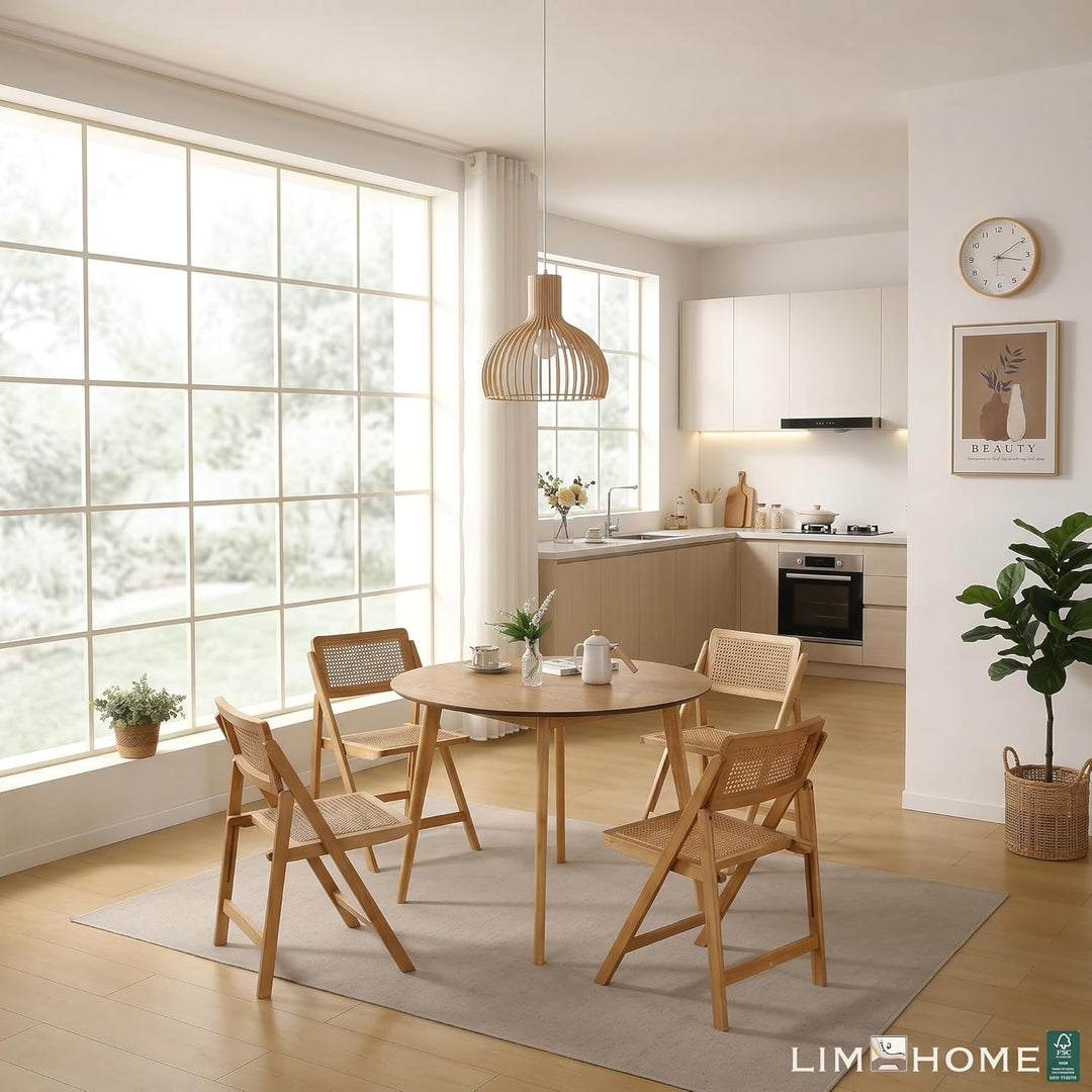 LIMHOME Neu | 2er Set Essstuhl Klappstuhl Holz/Rattanstuhl aus Holz und Wiener Geflecht Holzklappstu