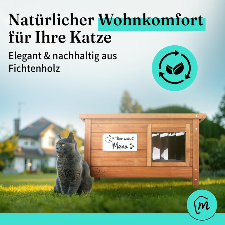 Katzenhaus Outdoor Winterfest isoliert - Robustes Katzenhaus für draussen aus Fichtenholz - Wasserdi