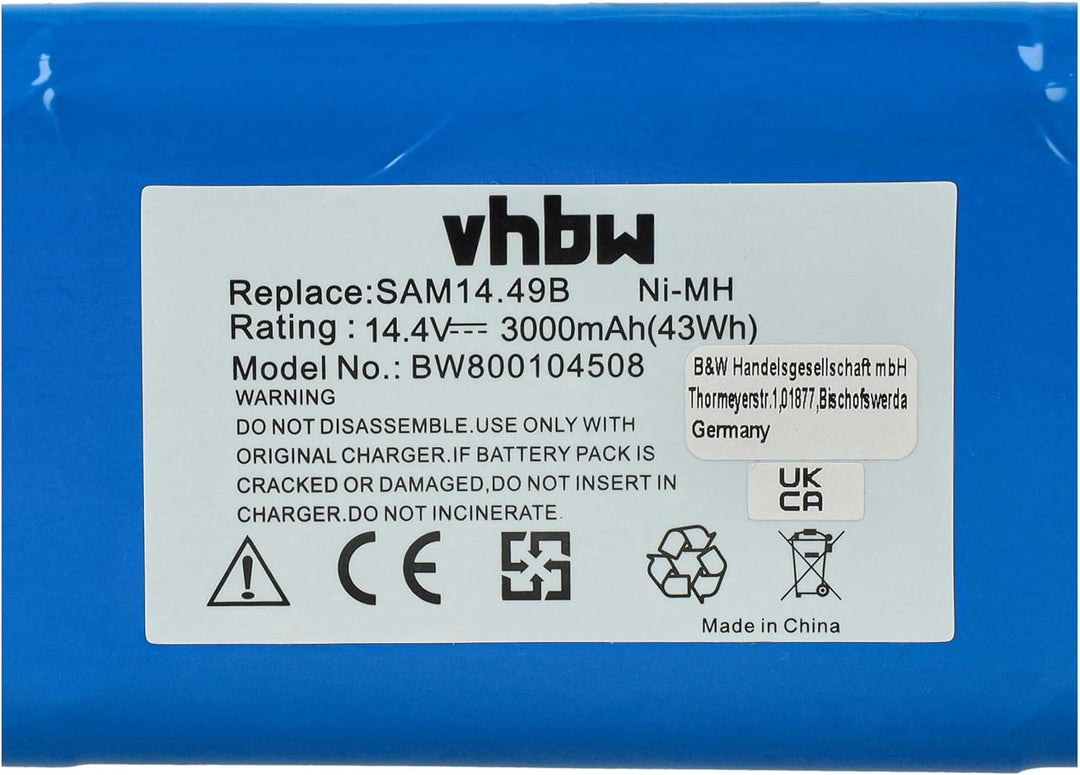 vhbw 1x Akku Ersatz für Samsung SAM14.49B für Home Cleaner Heimroboter (3000 mAh, 14,4 V, NiMH)