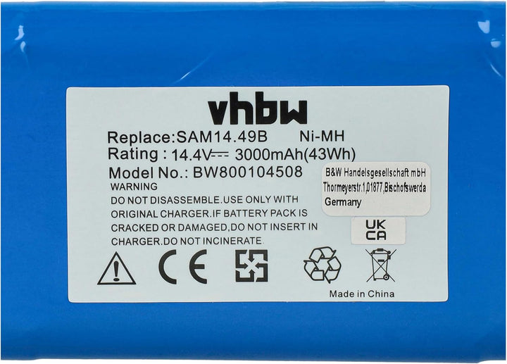 vhbw 1x Akku Ersatz für Samsung SAM14.49B für Home Cleaner Heimroboter (3000 mAh, 14,4 V, NiMH)