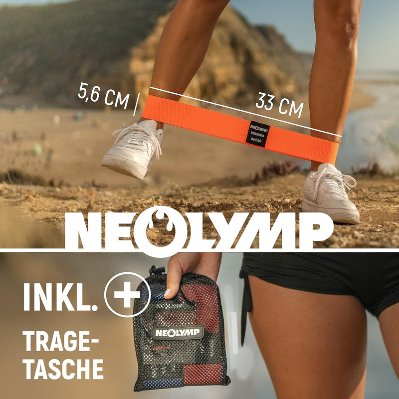 NEOLYMP Miniband Fitness aus Stoff + E-Book mit über 100 Übungen – Minibands Trainingsband Beine Boo