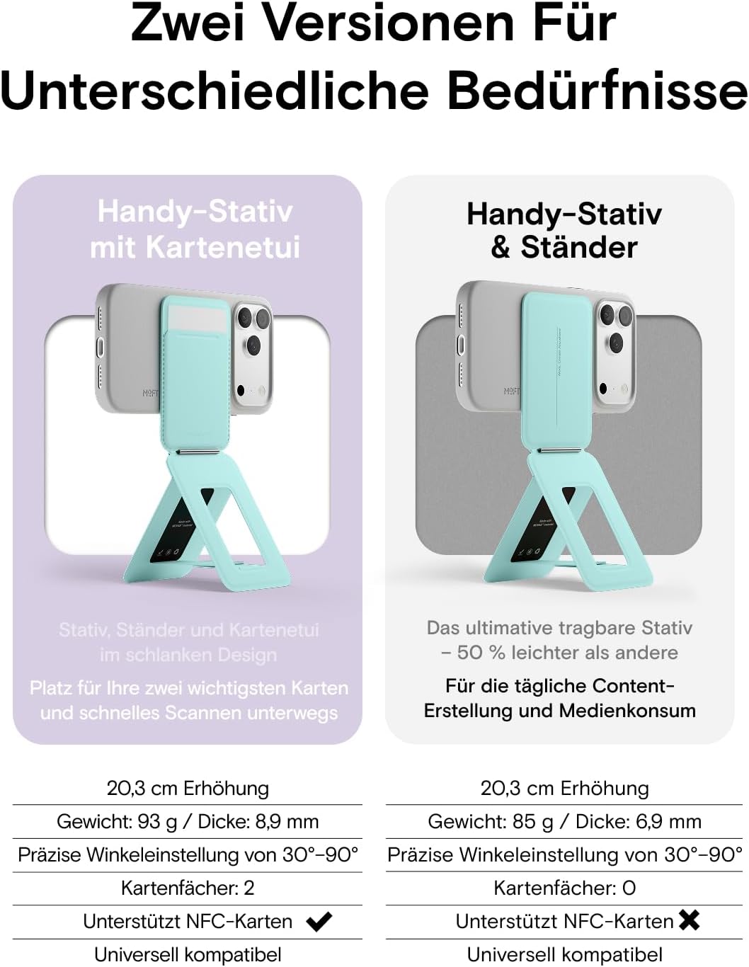 MOFT Handy Stativ für Smartphone, [Ultra Dünn & Tragbar] Faltebar MOVAS Veganes Leder Stativ für Mag