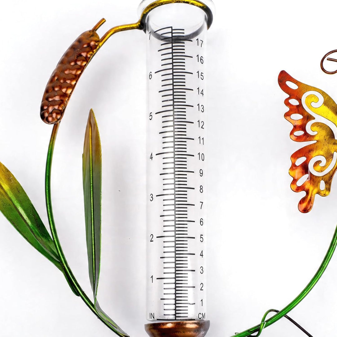 HOSPAOP Solar Regenmesser für Garten mit Erdspiess und LED, Niederschlagsmesser Frostsicher Glas für