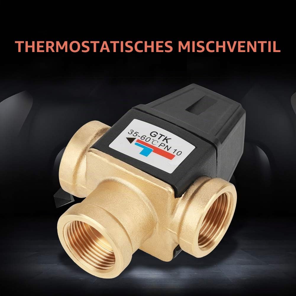Messing Thermostat-Mischventil 3 Wege DN20-Innengewinde, für Heiss- und Kaltwassertemperaturregelung