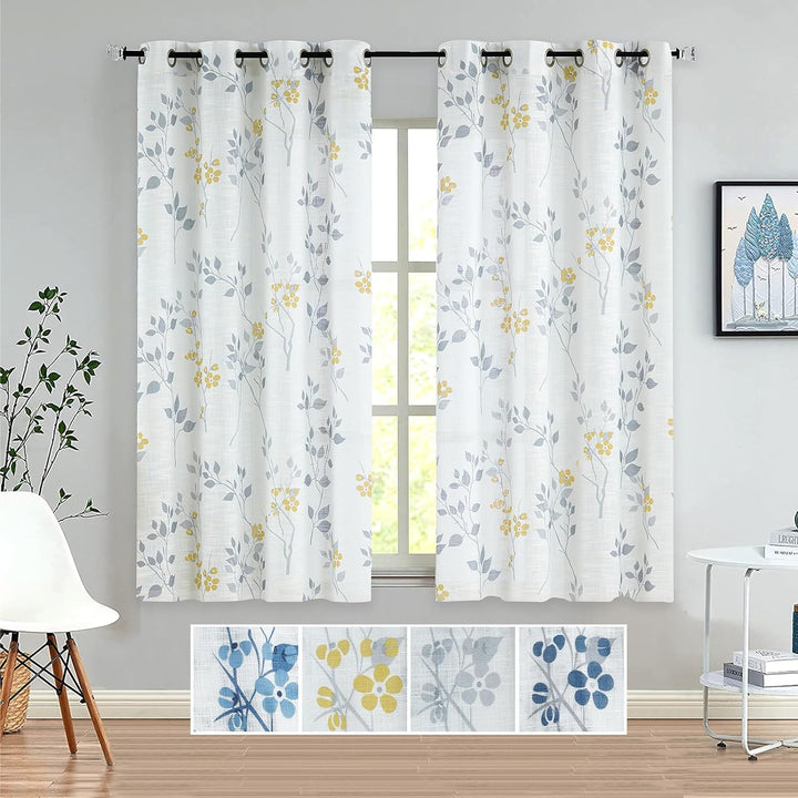 Beauoop Transparente Vorhänge mit Blätter 127CM Breite Leinenoptik Vorhänge mit Ösen Botanisches Mus