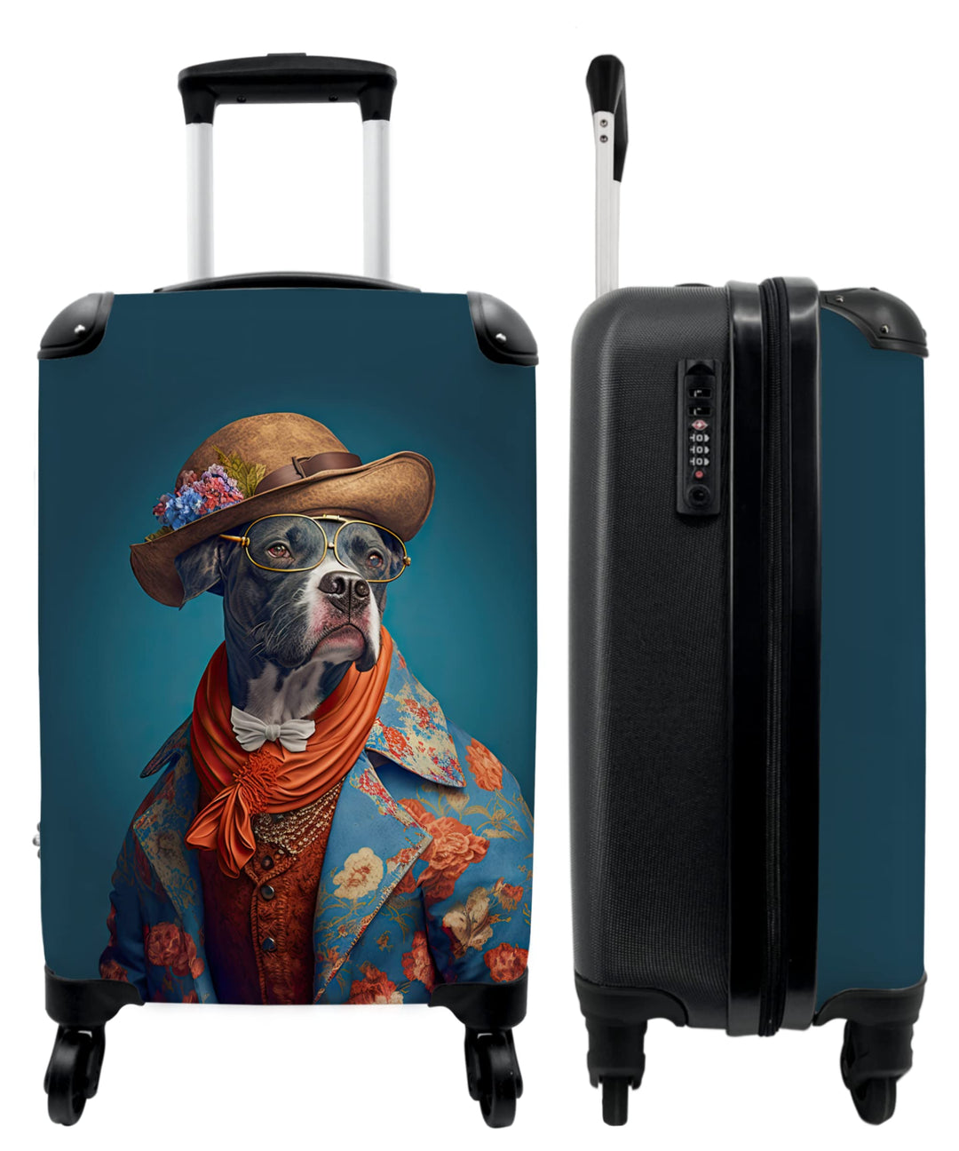 NoBoringSuitcases.com® Koffer Handgepäck Trolley Rollkoffer Kleine Reisekoffer mit 4 Rollen - Hund -