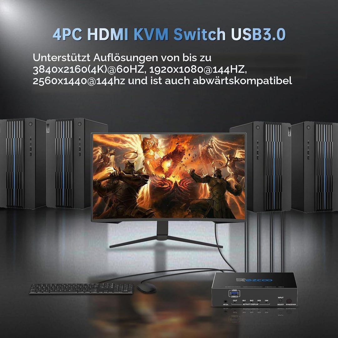 USB3.0 HDMI KVM Switch 4 Port 4 In 1 Out 4K 60Hz 4 In 4 Out SPDIF 5.1 Audio Breakout Mouse/Keyboard/