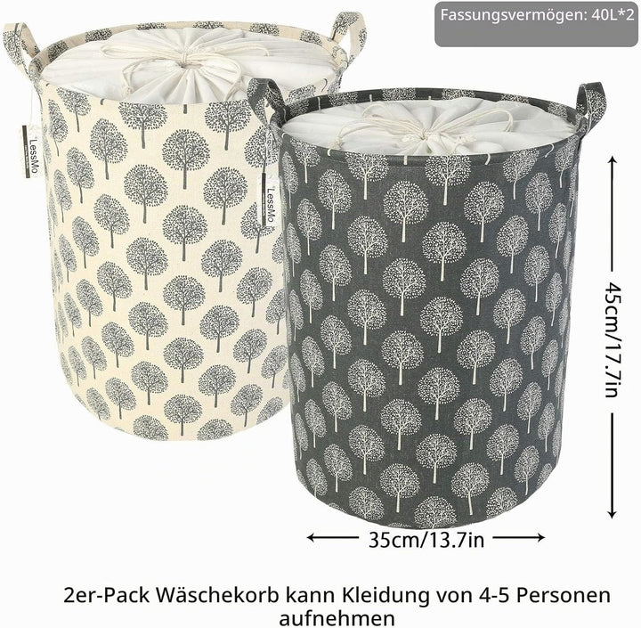 LessMo 2 Stück Wäschekorb Sortierer, 17,7" Faltbar Wasserdicht Wäschesack, Verdickte Leinwand Wäsche