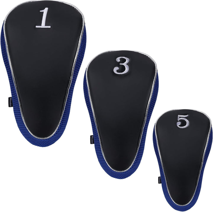 Andux Golf Schlägerkopfhüllen Holzkopfhüllen 460CC Driver Haken & Schlaufe 3 Stück Schwarz/Blau, Sch