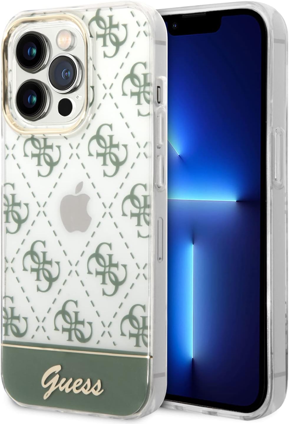 Guess 4G Pattern Script Collection Hardcase Hülle Cover für Apple iPhone 14 Pro Max Khaki, GUHCP14XH