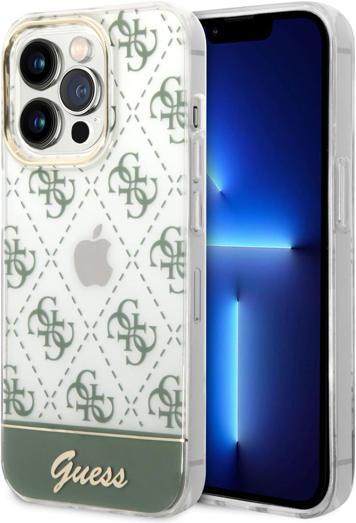Guess 4G Pattern Script Collection Hardcase Hülle Cover für Apple iPhone 14 Pro Max Khaki, GUHCP14XH