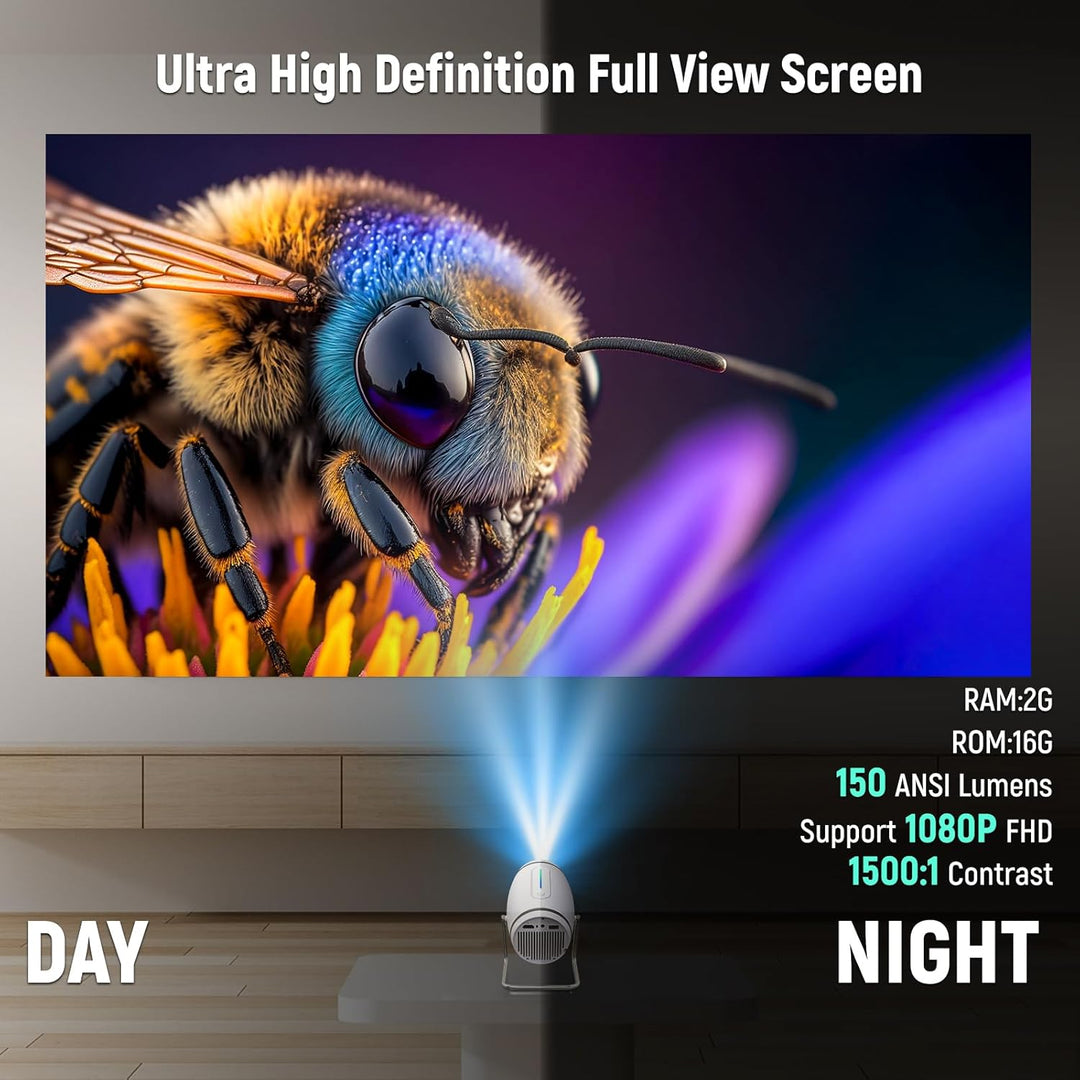 Mini Projektor 4K Mini Beamer WiFi 6 und Bluetooth 5.4, Tragbarer Video Projektor, 130 Zoll Home Cin