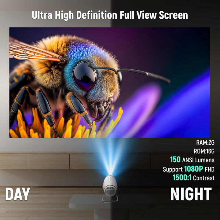 Mini Projektor 4K Mini Beamer WiFi 6 und Bluetooth 5.4, Tragbarer Video Projektor, 130 Zoll Home Cin