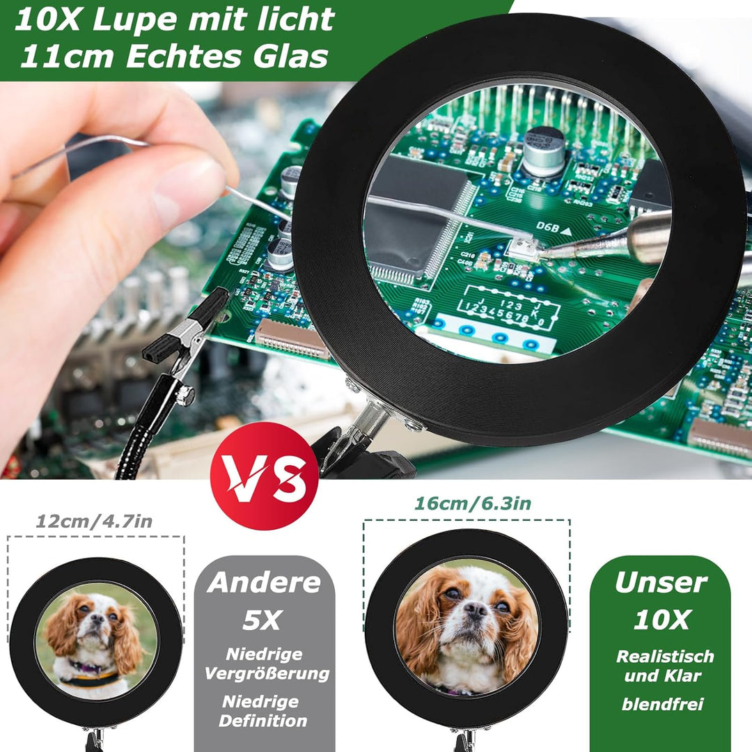 Dritte hand Löten, Magnetische Löthilfe Helfende Hand mit 10X Lupe Licht, Lötstation mit 4 PCB-Säule
