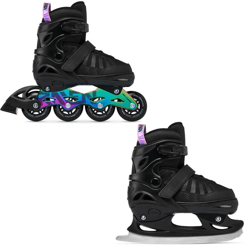 RAVEN Inline Skates Inliner für Kinder und Erwachsene OPTIONAL 2in1 mit Schlittschuhen verstellbar O