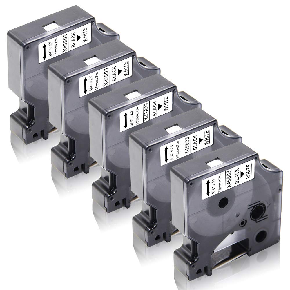 5x XemaX Kompatibel für Dyno Etikettenband 19mm x 7m D1 45803 S0720830 Schwarz auf Weiss Bänder A458
