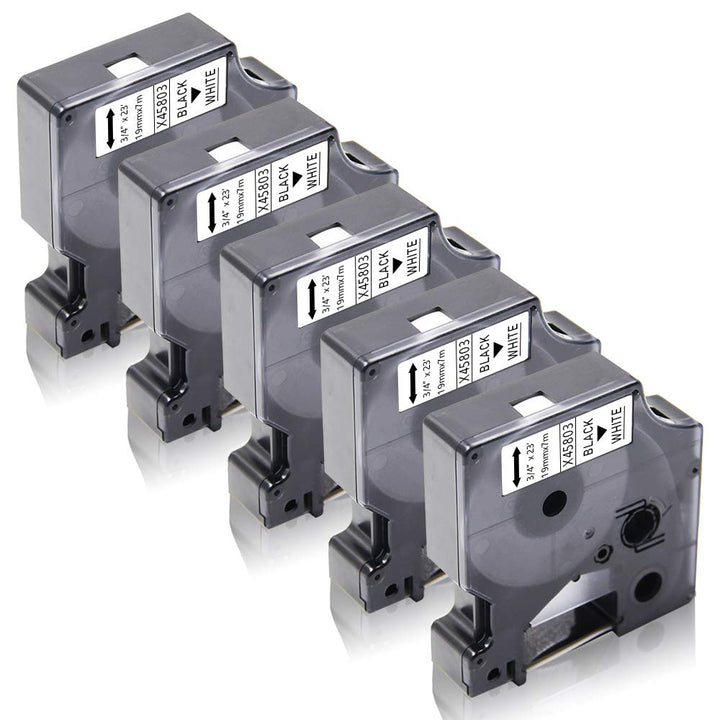 5x XemaX Kompatibel für Dyno Etikettenband 19mm x 7m D1 45803 S0720830 Schwarz auf Weiss Bänder A458