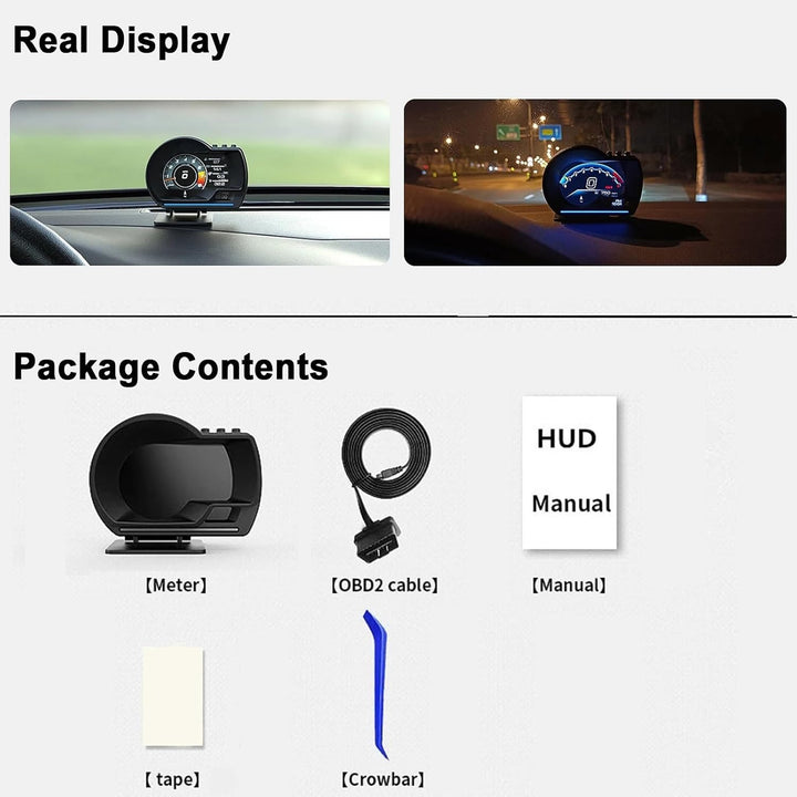 Geloo Head Up Display, Universal Geschwindigkeitsmesser Auto HUD OBD2 + GPS Dual System Digital Tach