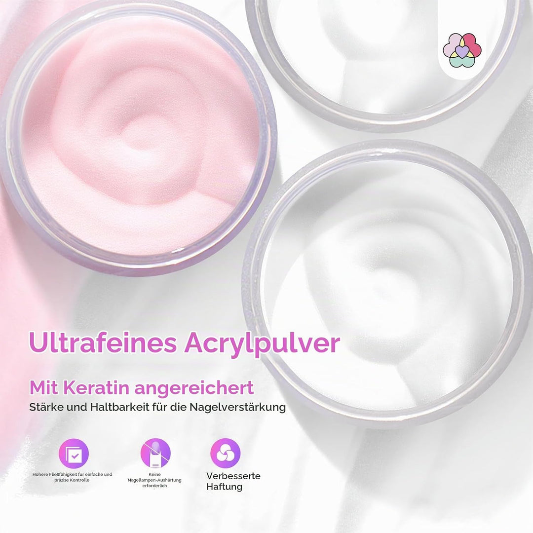SAVILAND All-in-1 Acryl Nagelset: Premium Nagel Set Acryl Set mit Klarem Weissem und Rosa Acrylpulve