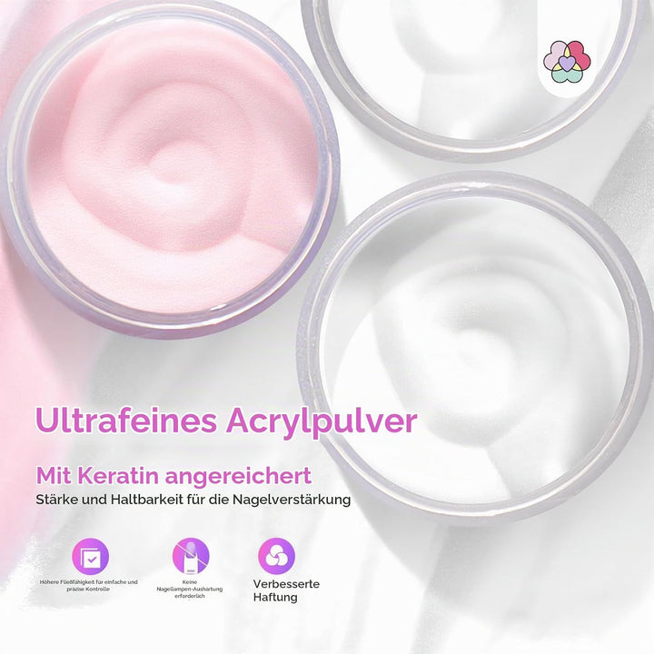 SAVILAND All-in-1 Acryl Nagelset: Premium Nagel Set Acryl Set mit Klarem Weissem und Rosa Acrylpulve