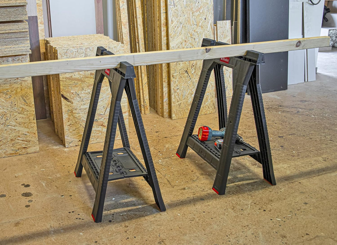 OliveBird Arbeitsbock Set, klappbarer Unterstellbock mit Sägebock-Funktion und Werkzeug-Ablage, bela