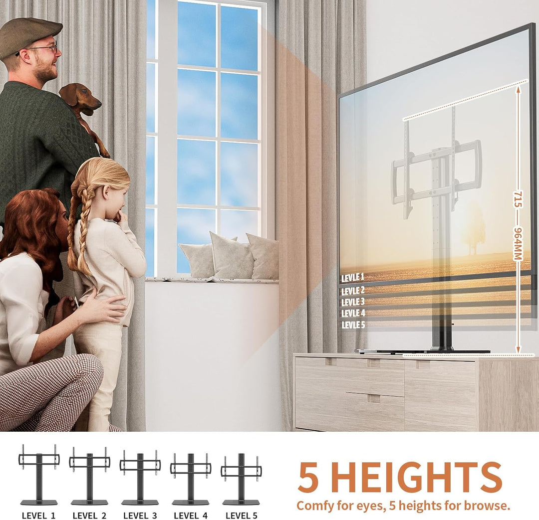 Universal schwenkbarer TV-Ständer/Tischfuss TV-Ständer 40 bis 86 Zoll TVs 110 Grad schwenkbar, 5 Stu