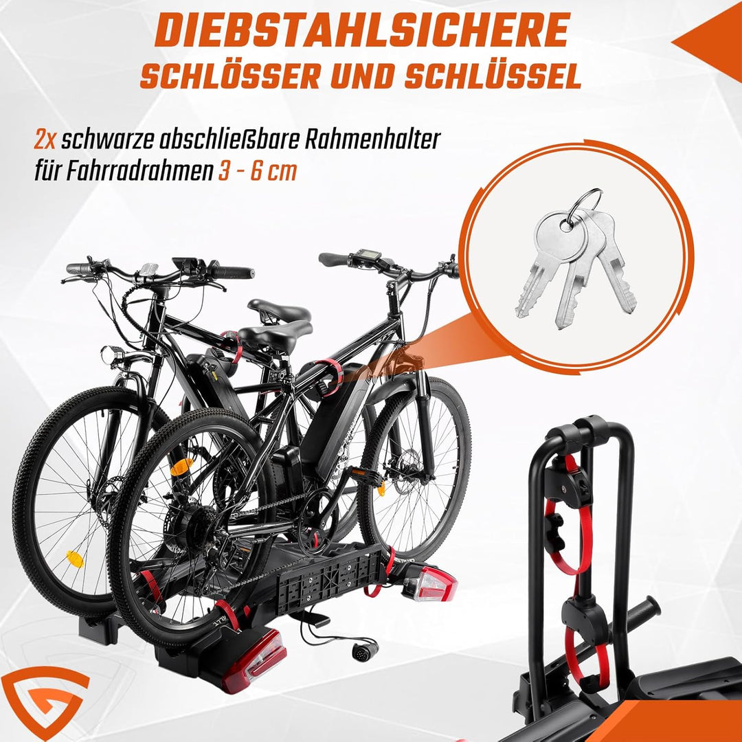 Fahrradträger E-Bike geeignet, Teilweise Vormontage, Diebstahlschutz, für 2 Fahrräder, für Anhängeku