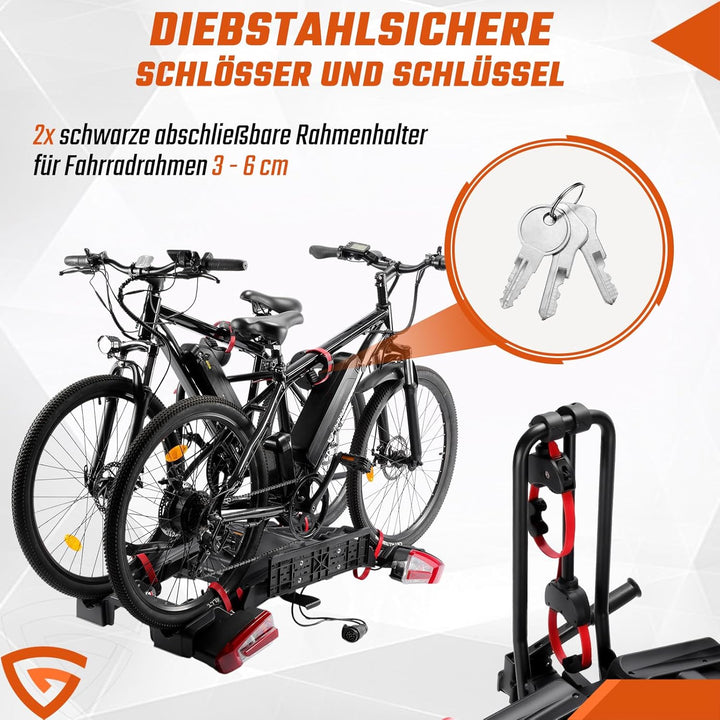 Fahrradträger E-Bike geeignet, Teilweise Vormontage, Diebstahlschutz, für 2 Fahrräder, für Anhängeku