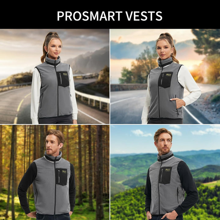 PROSmart Beheizbare Weste Leichtgewichts Fleece Beheizte Weste mit USB Akku, Unisex Grau, L