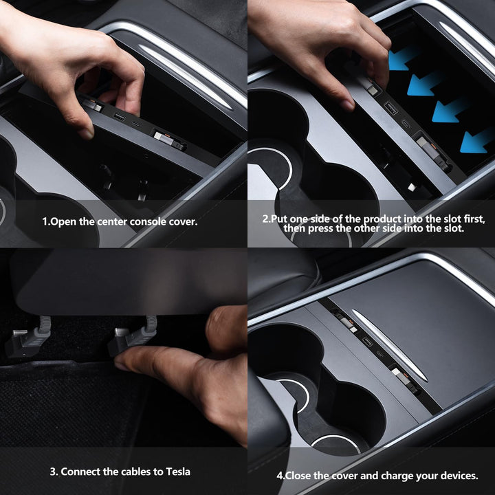 Tesla Mittelkonsole USB Hub für Model Y 2021-2024 & Model 3 2021-2023, Mehrport Auto Schnellladeadap