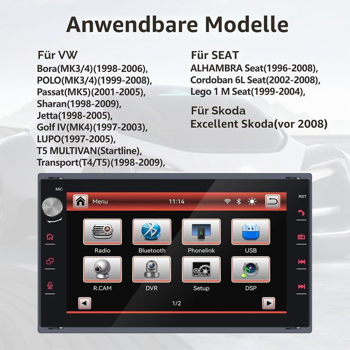 Autoradio kompatibel mit drahtlos Carplay/Android Auto für VW Polo Passat Golf Jetta MK3 MK4 Sharan