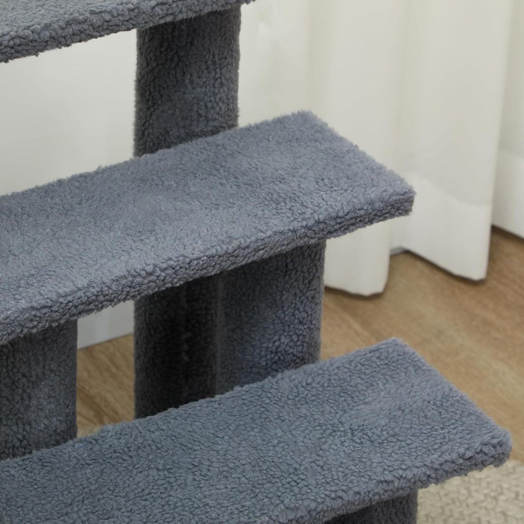 PawHut Tiertreppe Katzentreppe Hundetreppe Treppe für Katze und Hunde 4 Stufen Grau 63,5x43x60cm, Gr