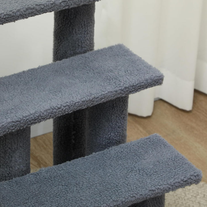 PawHut Tiertreppe Katzentreppe Hundetreppe Treppe für Katze und Hunde 4 Stufen Grau 63,5x43x60cm, Gr