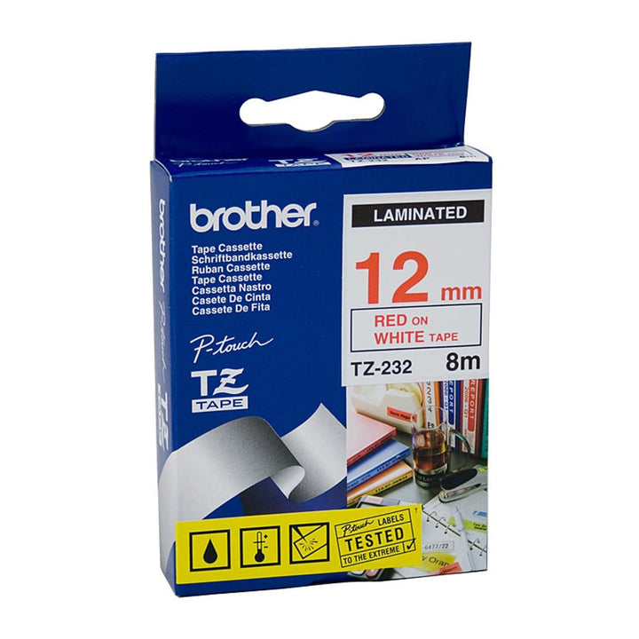 Brother TZe 232 laminierte 12 mm Bandkassette - Rot auf Weiss