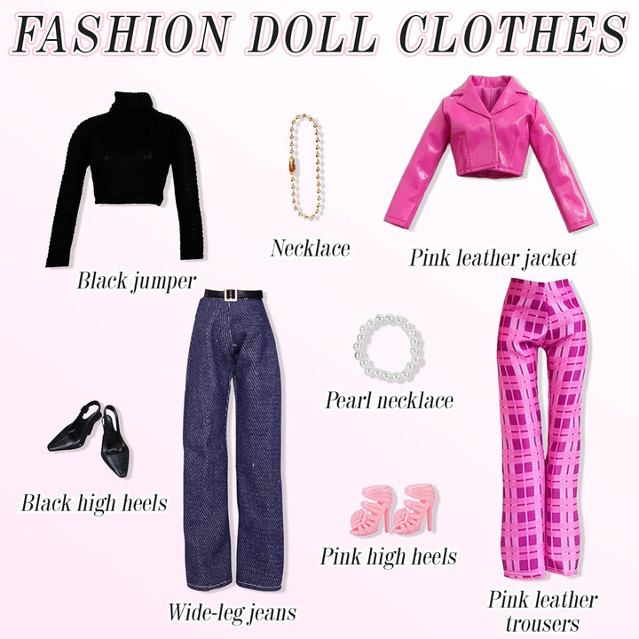 22 Stück Kleidung Kompatibel mit Barbie 11,5 Zoll Puppen Puppenoutfits, Modesets, Preppy-Set, Lederj