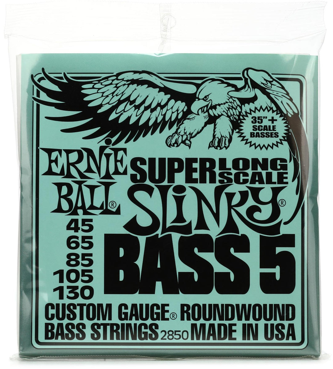 Ernie Ball P02850 Bass 5 Slinky Super Long Scale E-Bass-Saiten, Stärke 45-130 5-Saiter, 5-Saiter