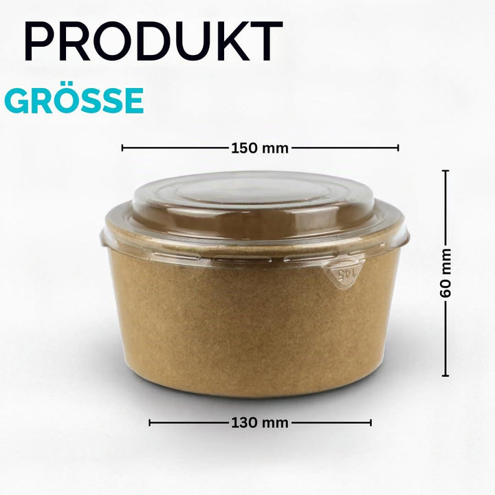 Enpack - 750ml Pappschalen für Lebensmittel aus Kraft Papier mit RPET Deckel 100 Stück - Einweg Papp