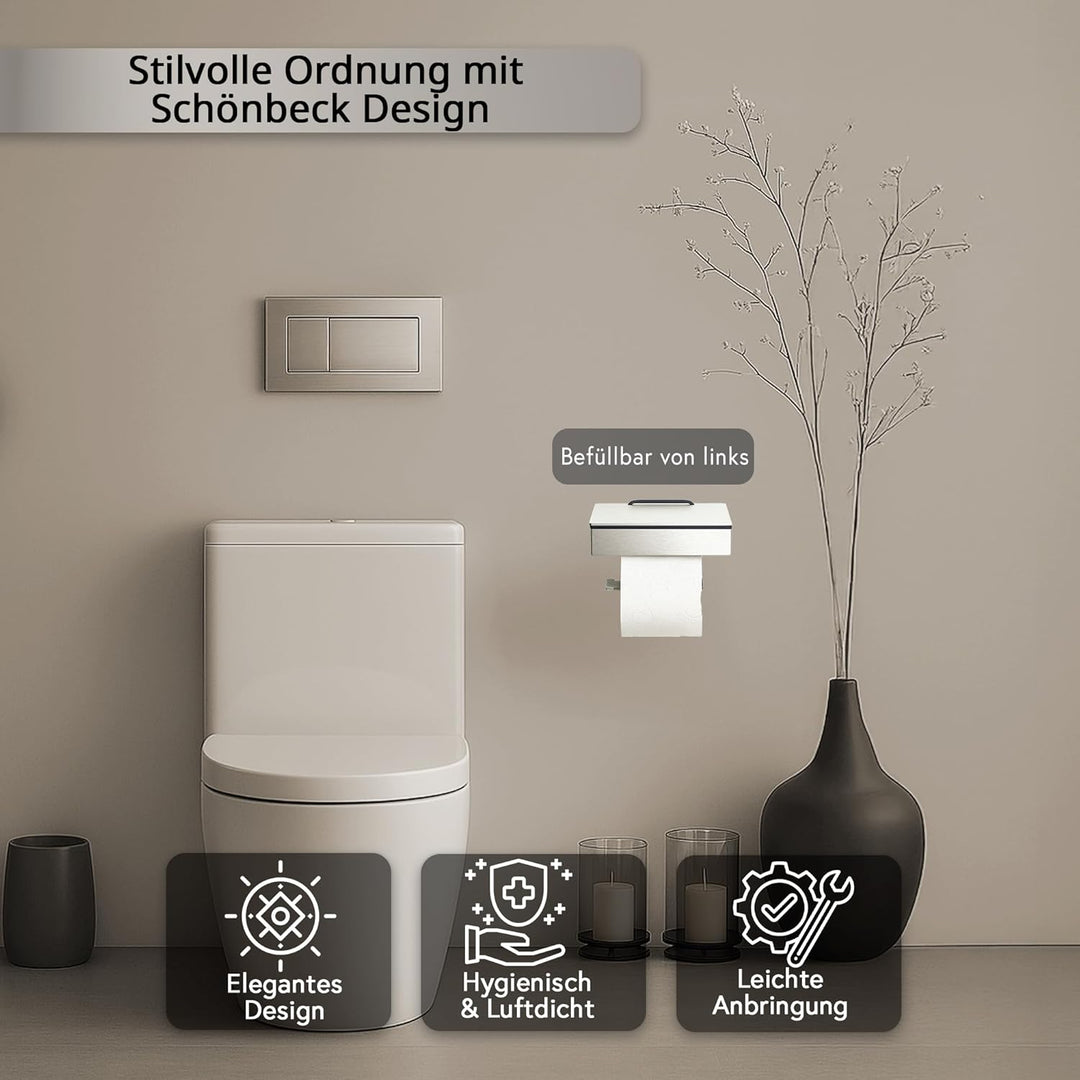 Toilettenpapierhalter mit Feuchttücherbox - Gehäuse Poliert & Abdeckung Glas Weiss - befüllbar von L