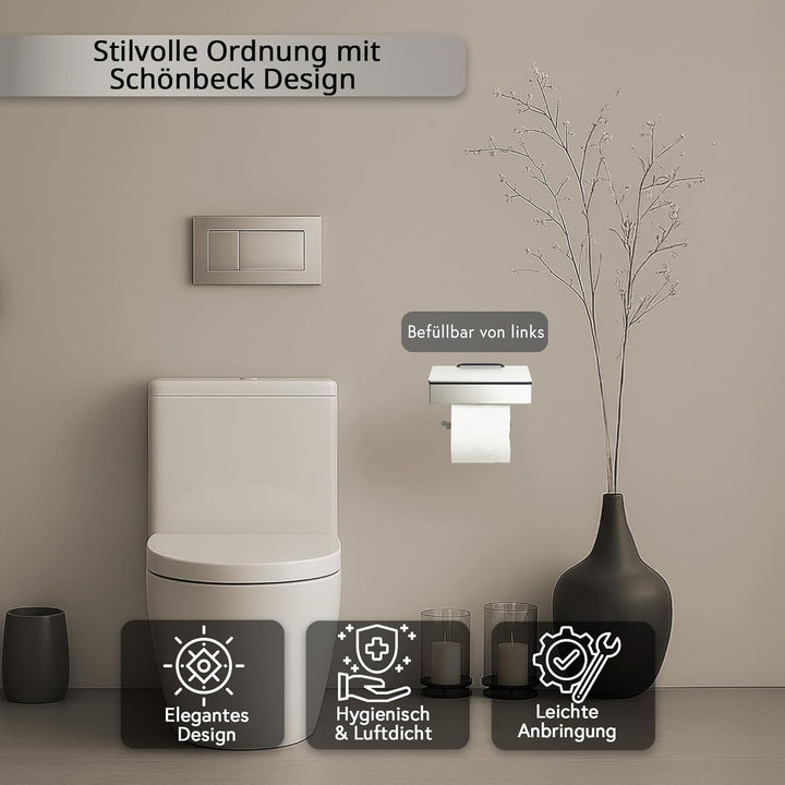 Toilettenpapierhalter mit Feuchttücherbox - Gehäuse Poliert & Abdeckung Glas Weiss - befüllbar von L