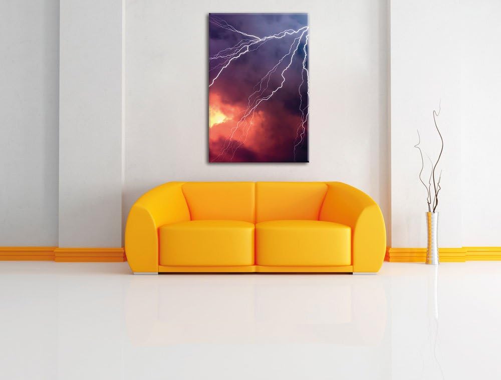 Blitze und Gewitter, Format: 100x70 auf Leinwand, XXL riesige Bilder fertig gerahmt mit Keilrahmen,
