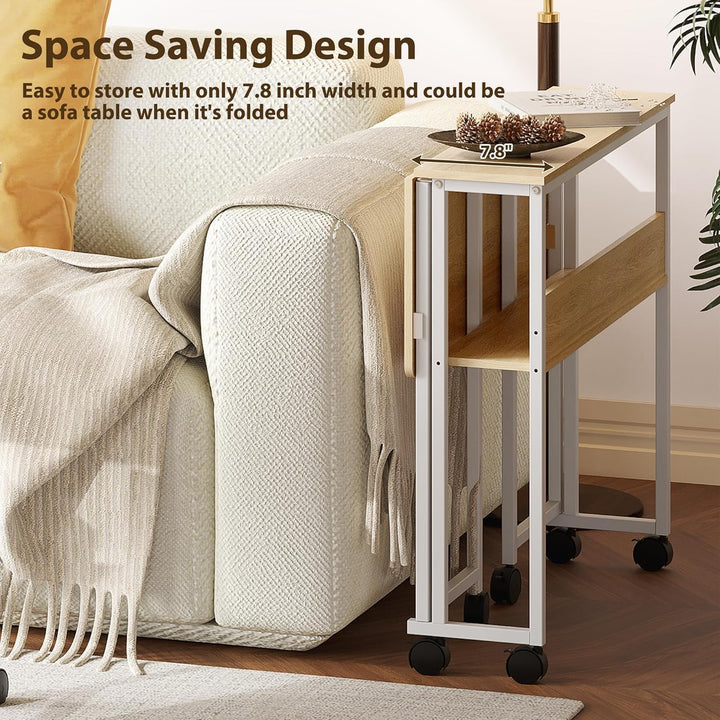 Klappbarer Schreibtisch Mit Rollen Und Stauraum, 63x50x75 cm Platzsparender Computertisch Für Home O