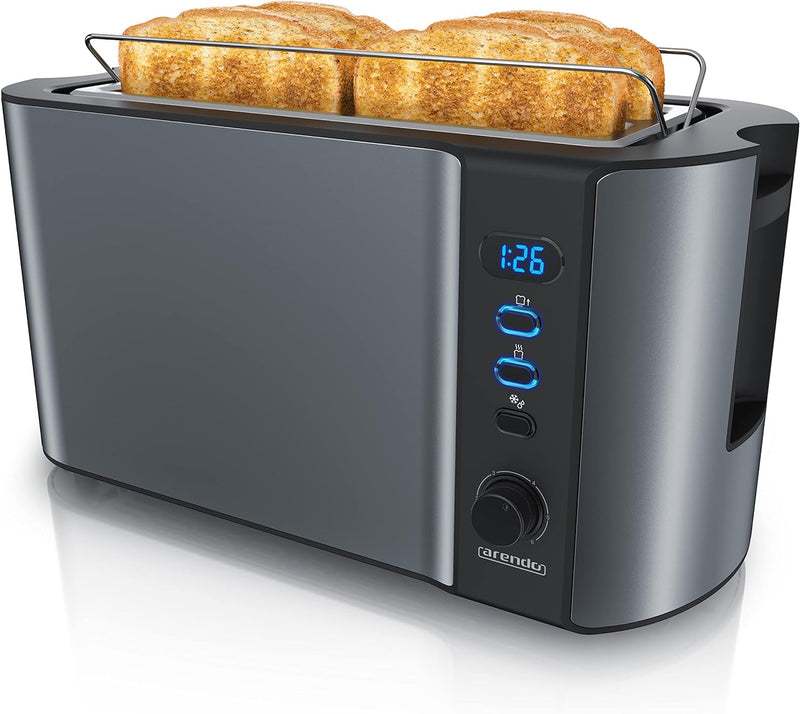 Arendo - Edelstahl Toaster Langschlitz 4 Scheiben - Defrost Funktion - wärmeisolierendes Gehäuse - m