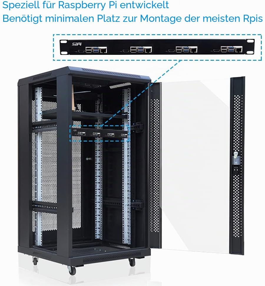 GeeekPi 1U Rack Kit für Raspberry Pi 4B, 19" 1U Rackmount Unterstützt 1-4 Einheiten mit 4 Raspberry