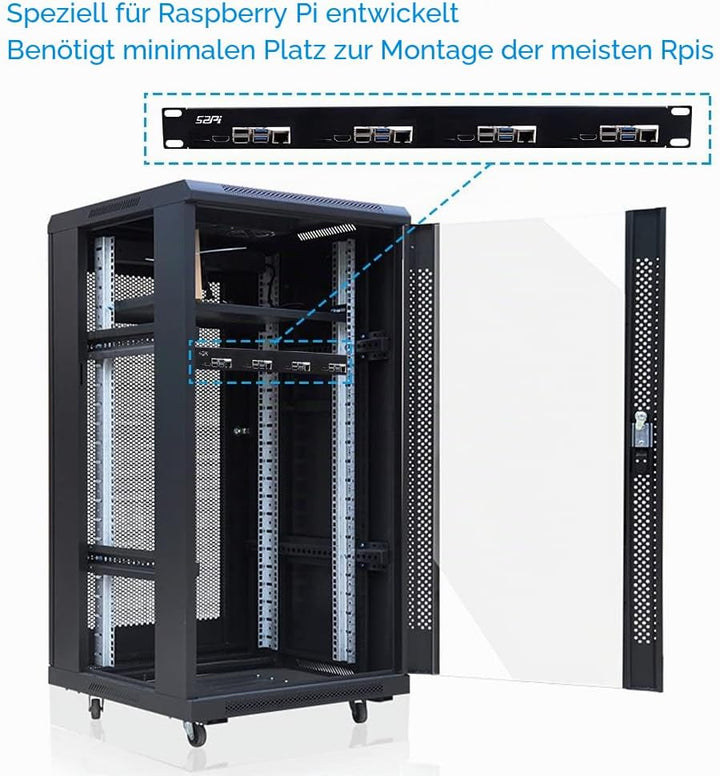 GeeekPi 1U Rack Kit für Raspberry Pi 4B, 19" 1U Rackmount Unterstützt 1-4 Einheiten mit 4 Raspberry