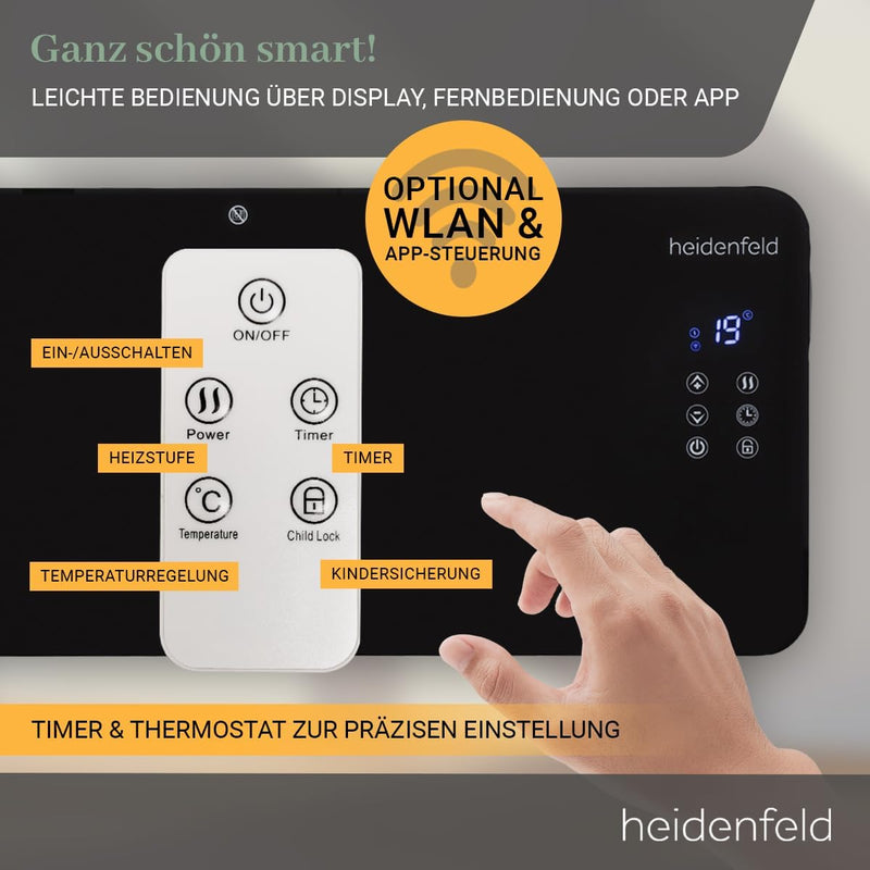 Heidenfeld Konvektor Heizung GK200 | 𝟯 𝐉𝐀𝐇𝐑𝐄 𝐆𝐀𝐑𝐀𝐍𝐓𝐈𝐄 - Glaskonvektor 2000 Watt - Heizlüfter - Heizk