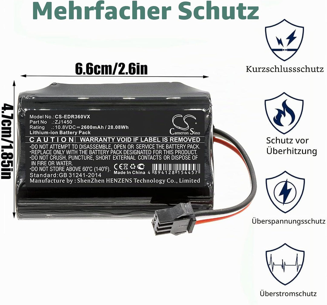 10.8V 2600mAh / 28.08Wh Ecovacs ZJ1450 Akku, Ecovacs D36A, D36B, D36C, D36E, DA60, DA611, DB35, Deeb