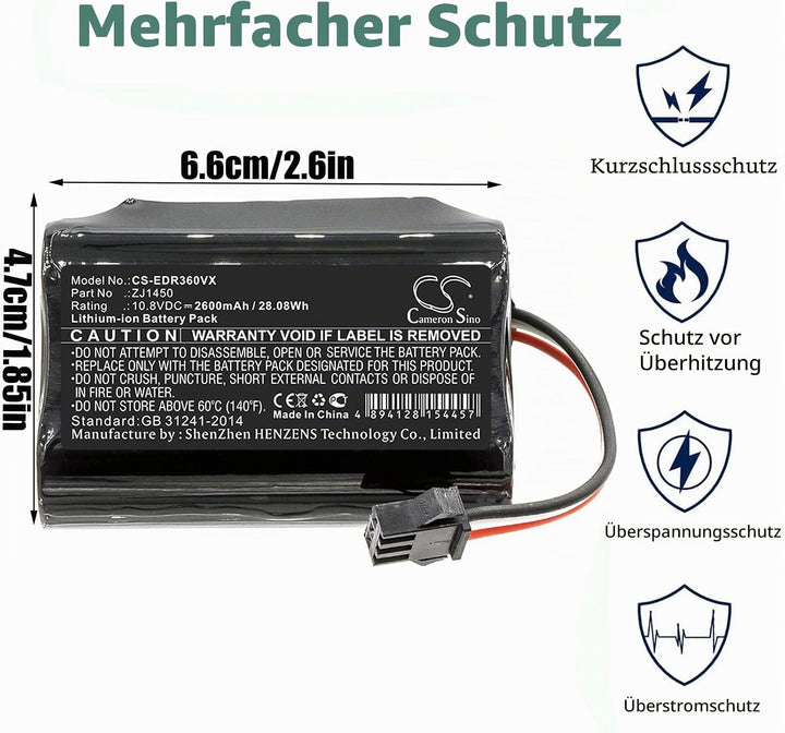 10.8V 2600mAh / 28.08Wh Ecovacs ZJ1450 Akku, Ecovacs D36A, D36B, D36C, D36E, DA60, DA611, DB35, Deeb