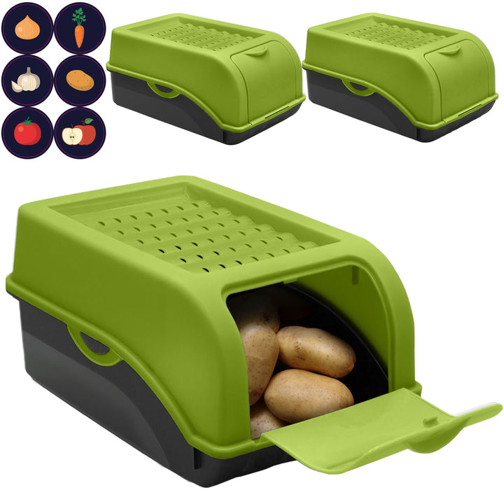 ARTECSIS® 3 x Kartoffel Aufbewahrungsbox mit Deckel für 2,5 kg Kartoffeln (grün) - Vorratsbehälter &